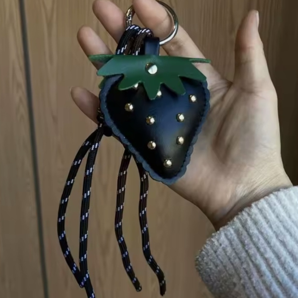 Strawberry Keychain with Gold Studs
